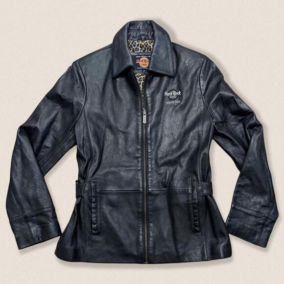 Y2K Hard Rock Cafe Houston Leather Jacket Size Medium - Picture 1 of 4